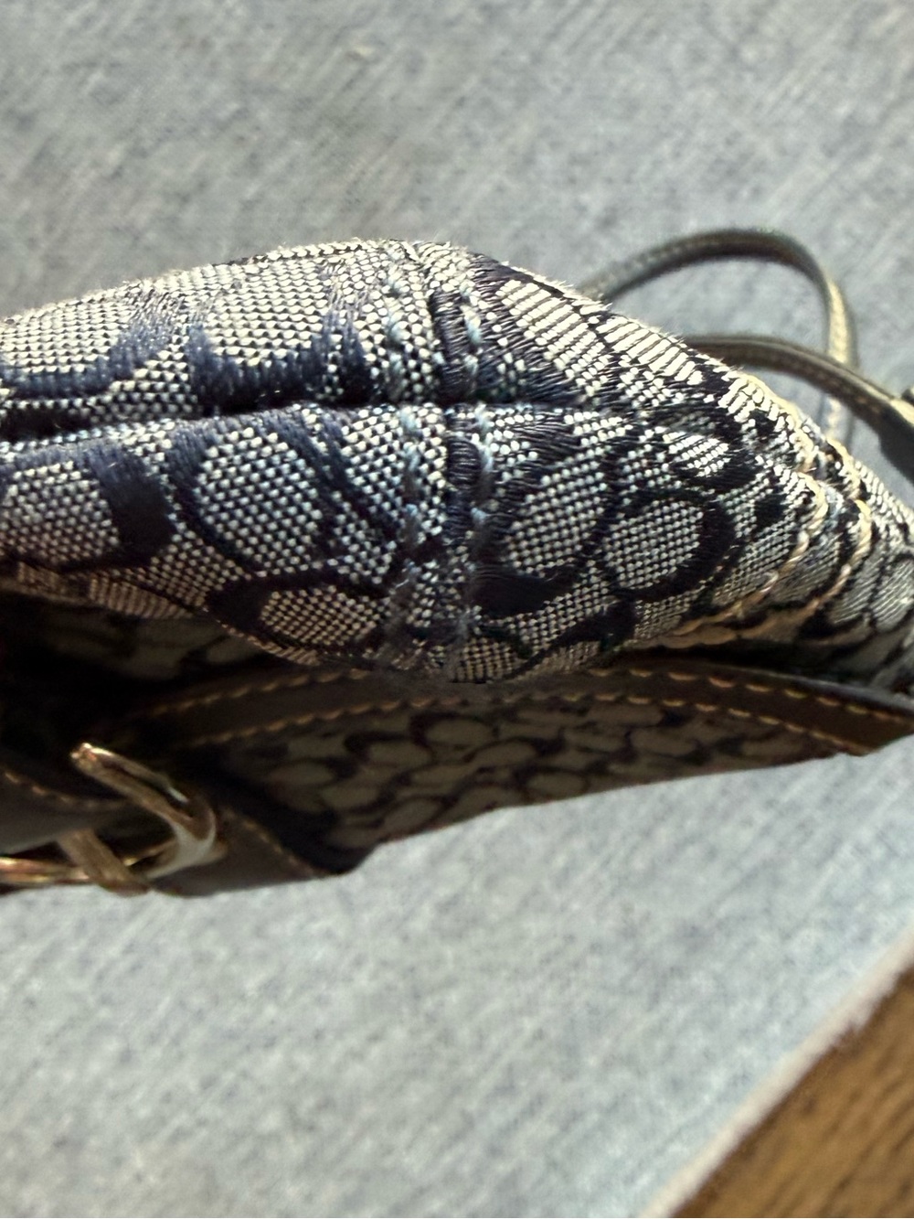 Coach Navy Signature Jacquard Canvas Wristlet with Leather Trim and Buckle - Picture 10 of 14